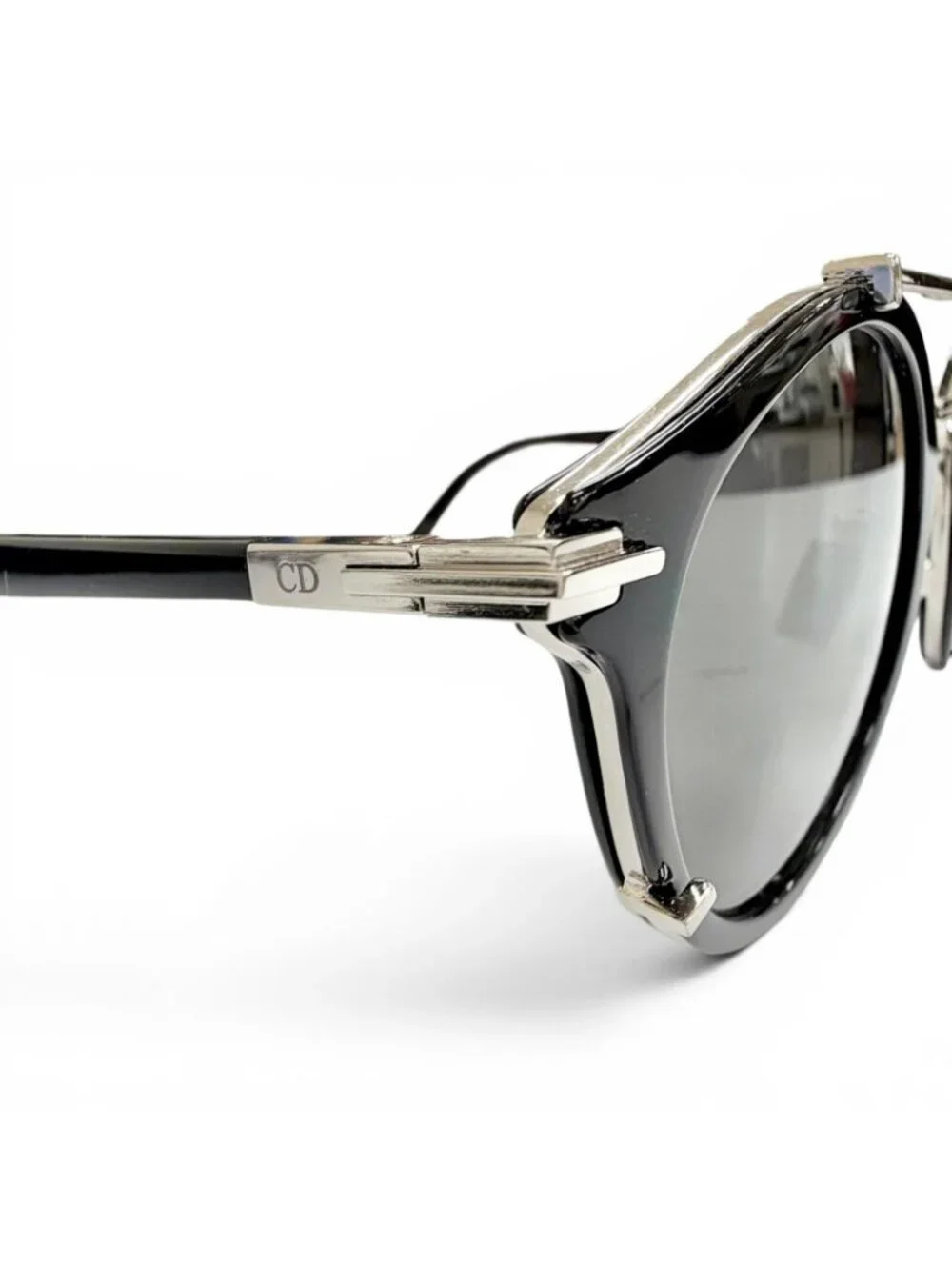 Dior Homme Blacksuit R7u Pantos Two Bridge Round Sunglasses Black Silver Eyewear